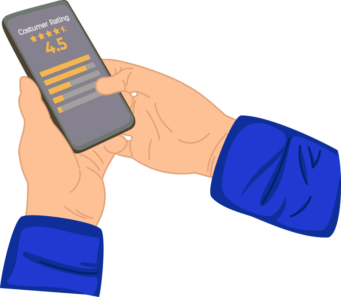 Customer satisfaction feedback survey concept. user comment and give excellent rating to service experience on online application png
