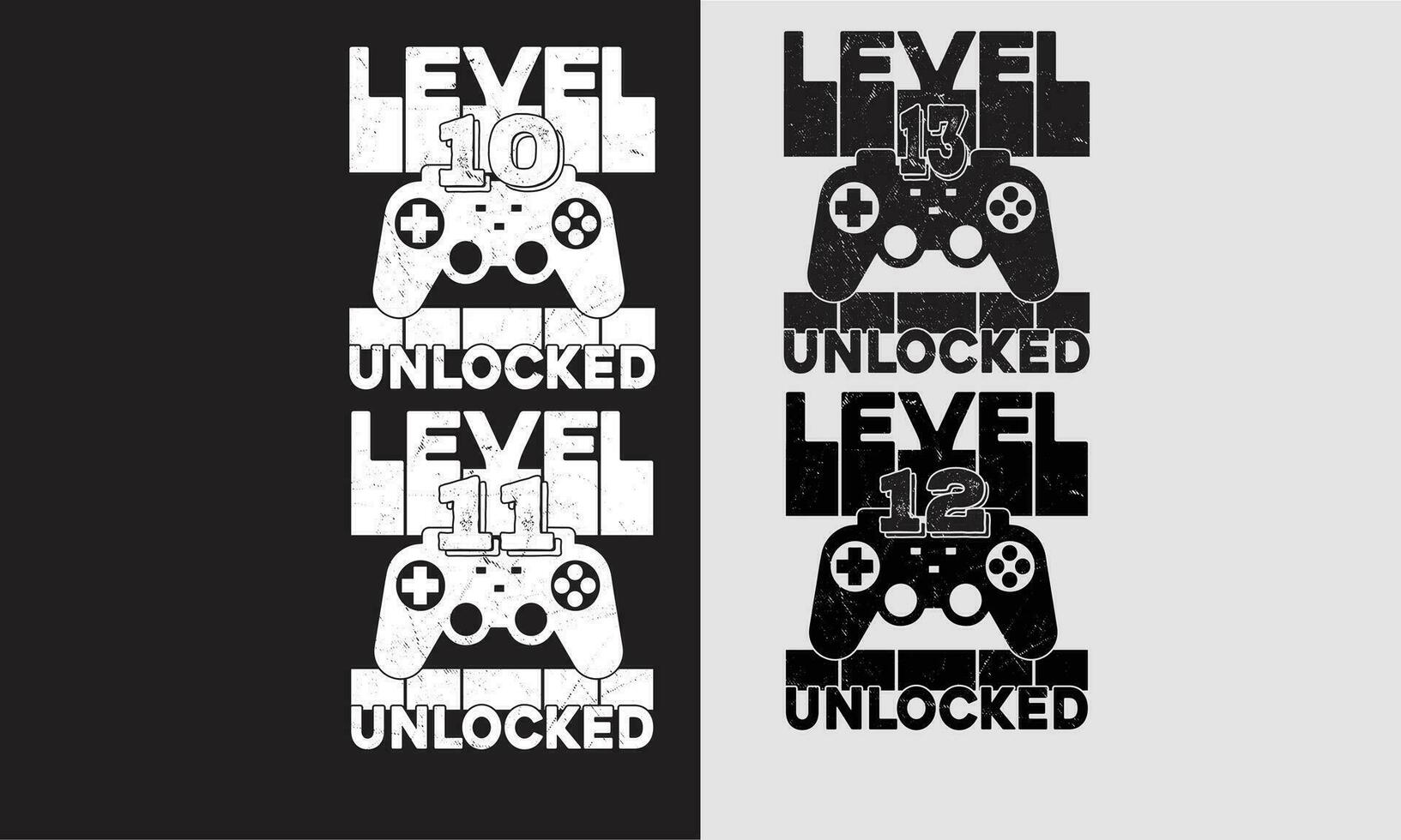 Level 10 to 13 Unlocked gaming bundles, Vintage gaming shirt,10-year gaming Bundles. vector