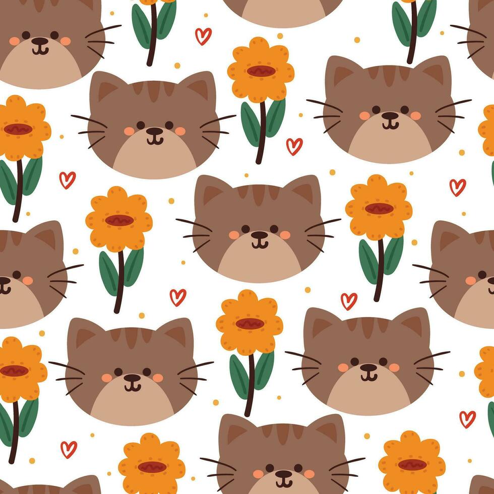 seamless pattern cartoon cat and flower. cute animal wallpaper for textile, gift wrap paper vector