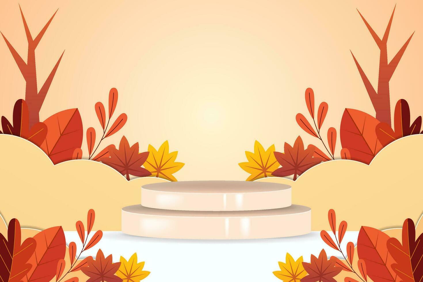 3d scene composition for autumn with podium and leaves vector