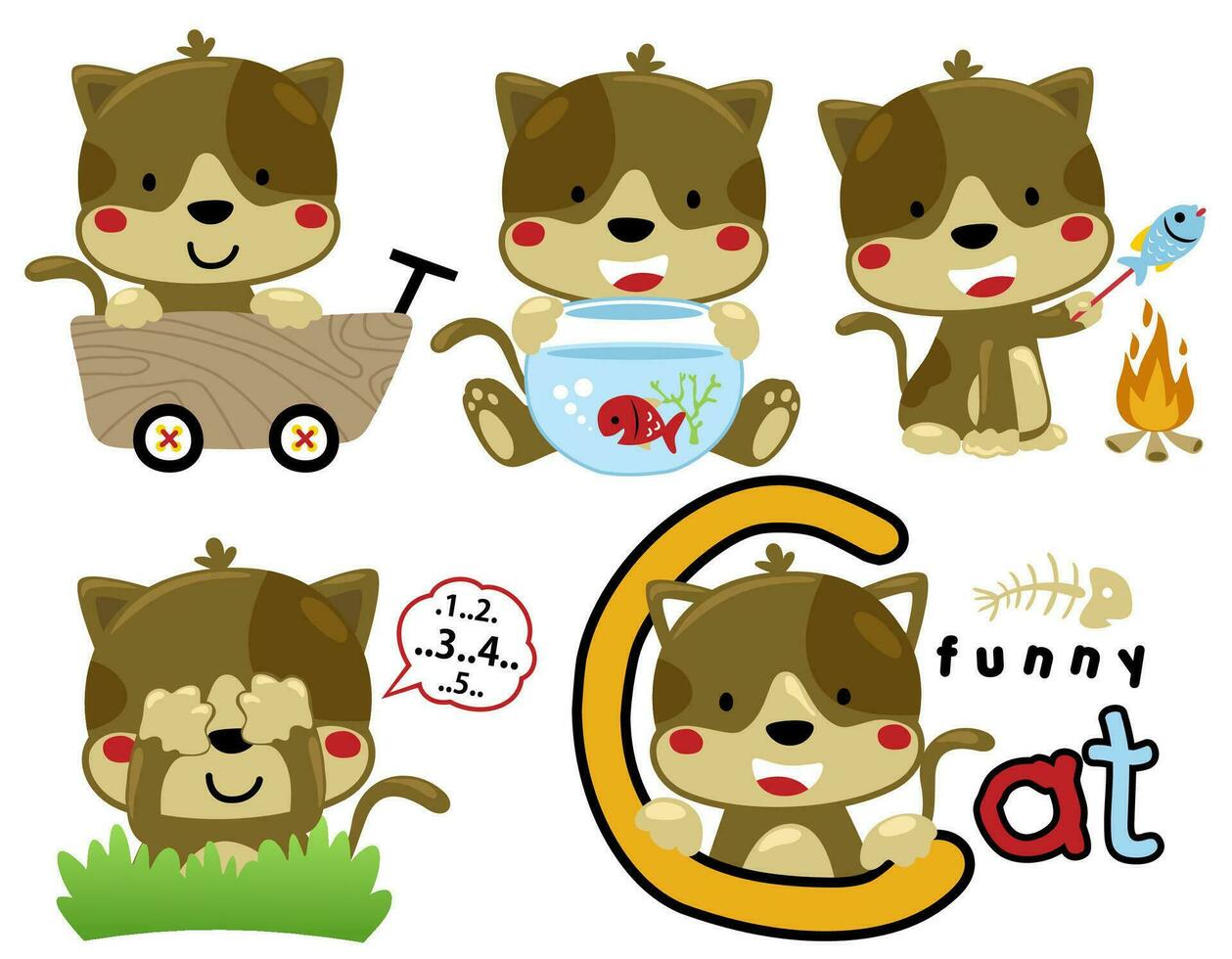 Vector set of cute kitten cartoon in activities