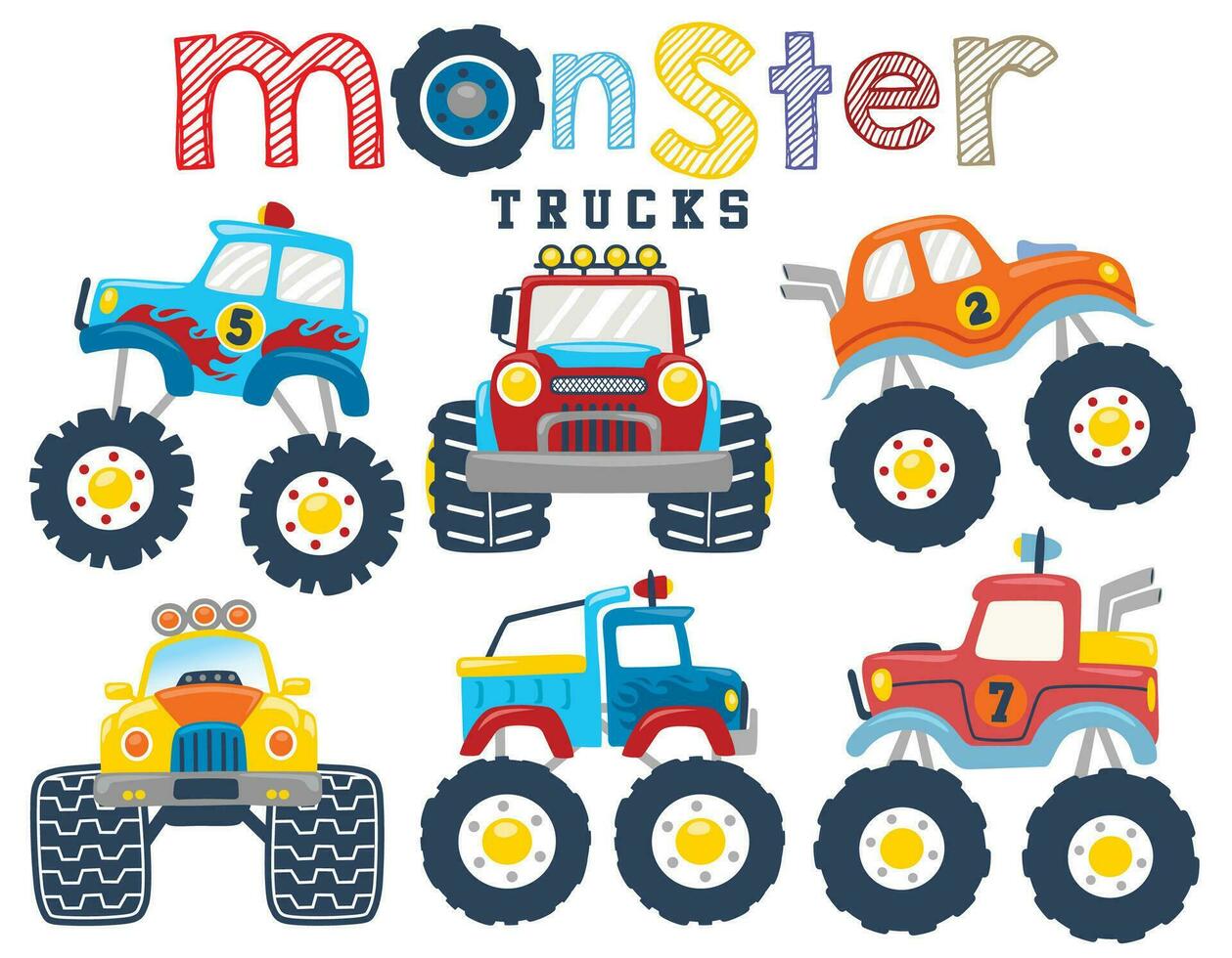 Set of monster truck cartoon vector