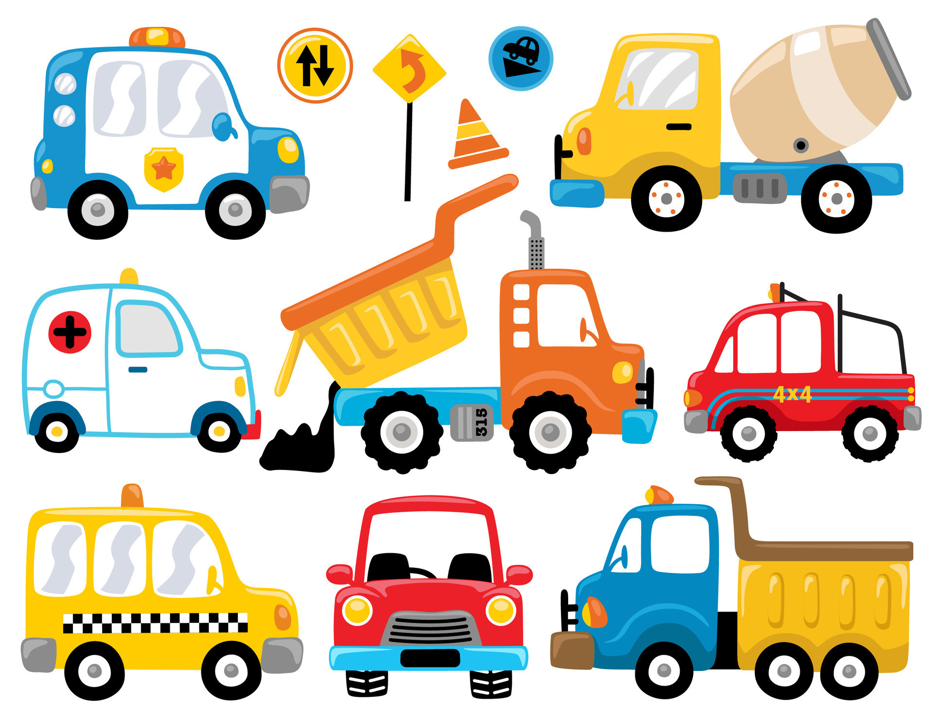 Set of vehicle cartoon with road sign 27577085 Vector Art at Vecteezy