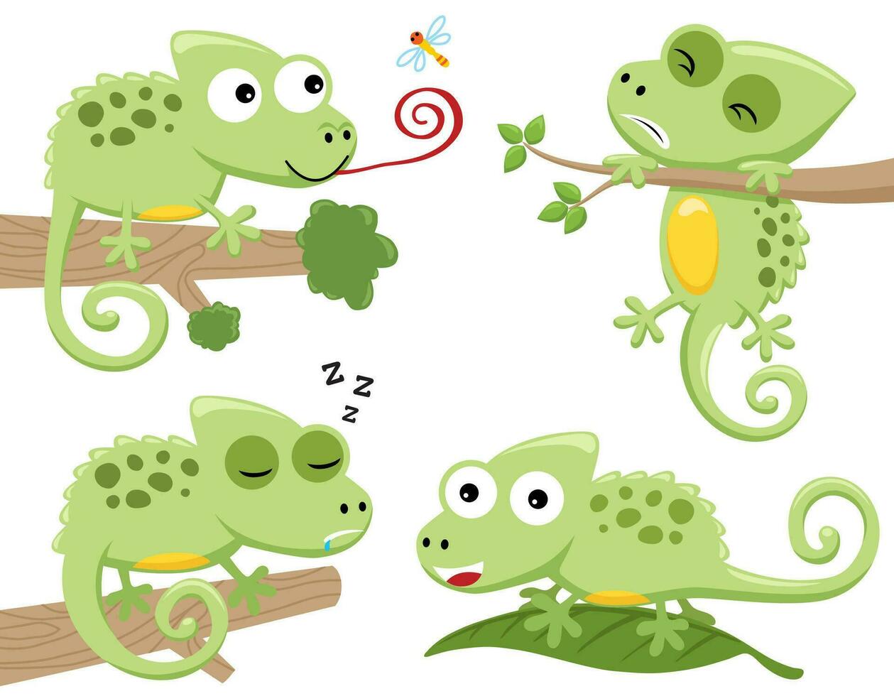 Vector set of cute chameleon cartoon in activities