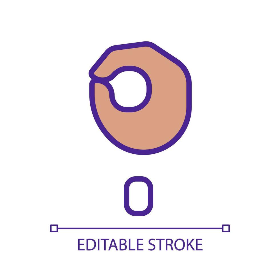 Singing letter O in ASL pixel perfect RGB color icon. System of communication. Visual modality usage. Isolated vector illustration. Simple filled line drawing. Editable stroke