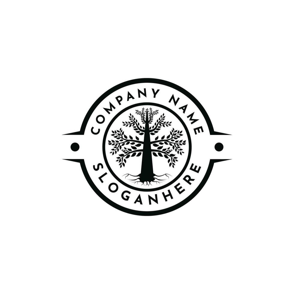 Root Leaf Family Tree of Life Oak Stamp Seal Emblem Label Logo Design vector