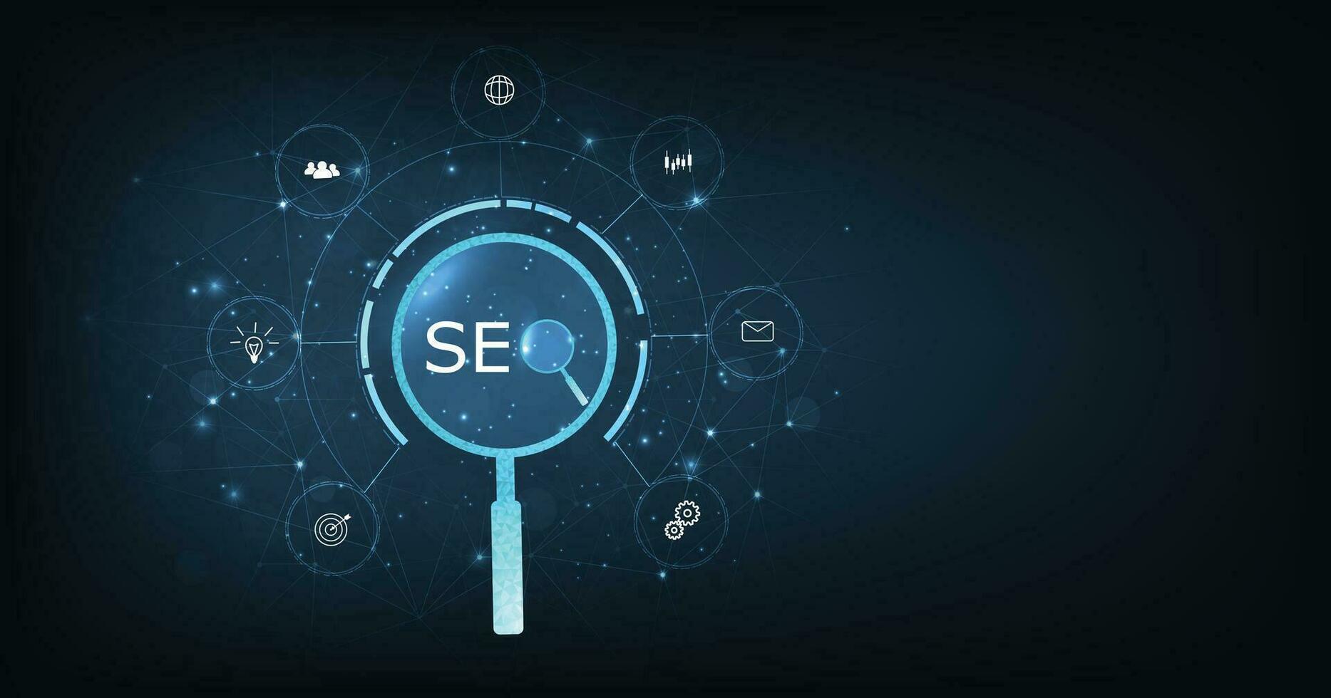 Search engine optimization SEO concept on dark blue background. vector