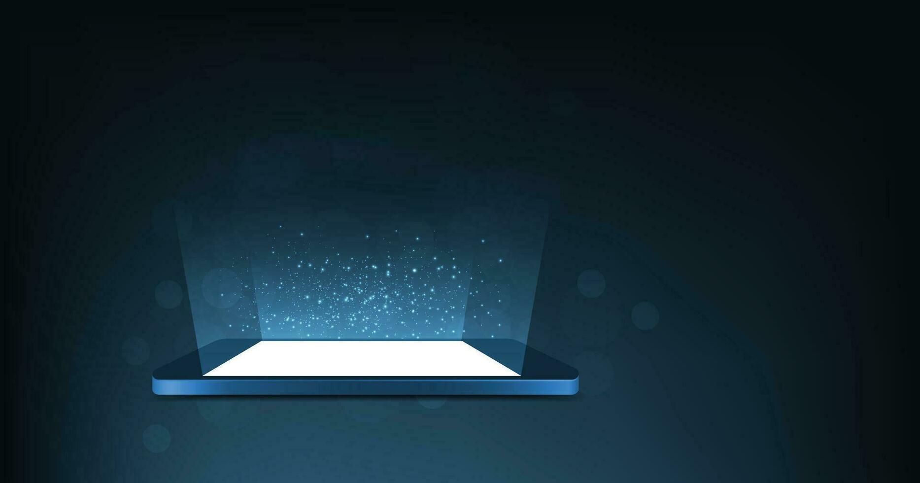 Mobile phone podium on dark blue background. vector