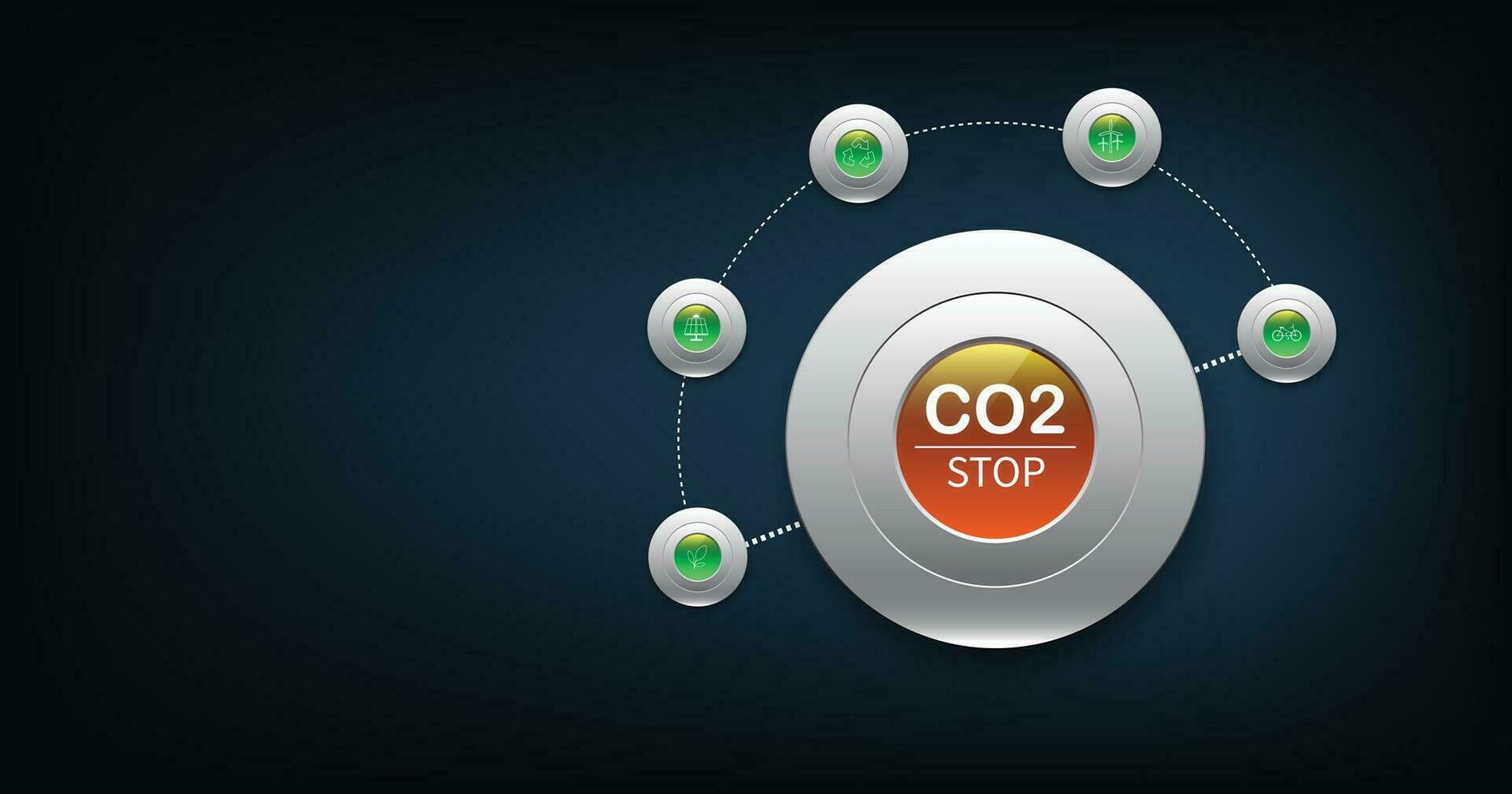 Button Stop Co2 on dark blue background. vector