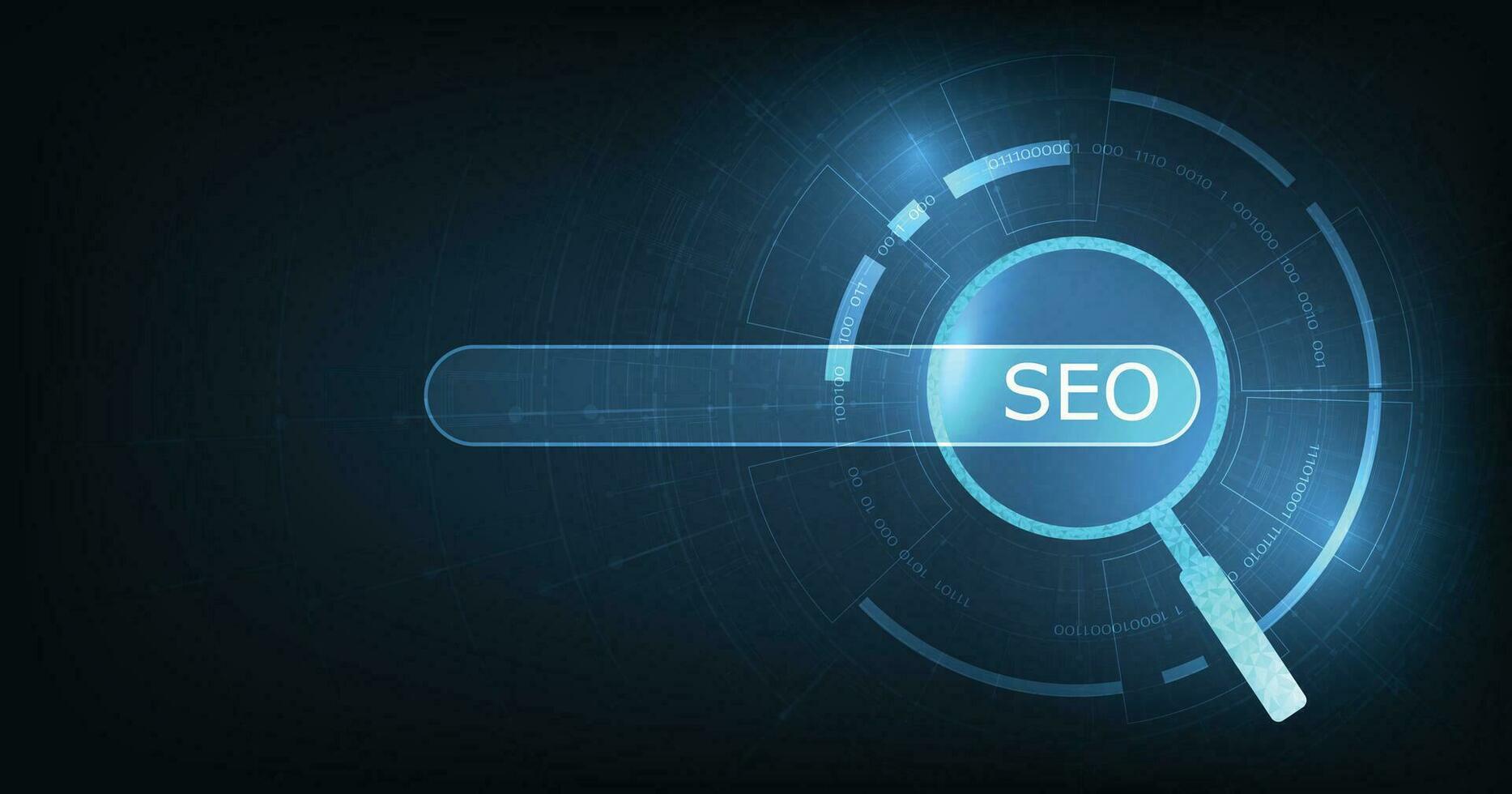 Search engine optimization SEO concept on dark blue background. vector