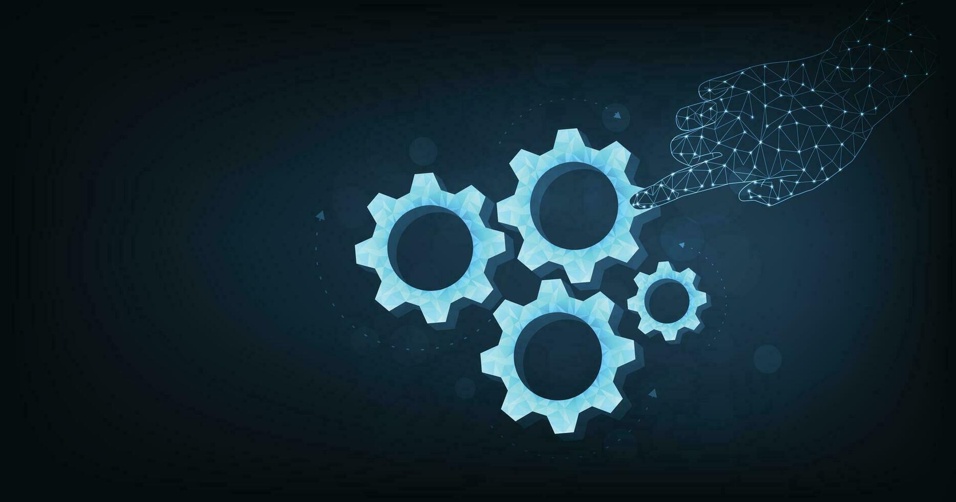 Glowing cogwheel icon on dark blue background. vector