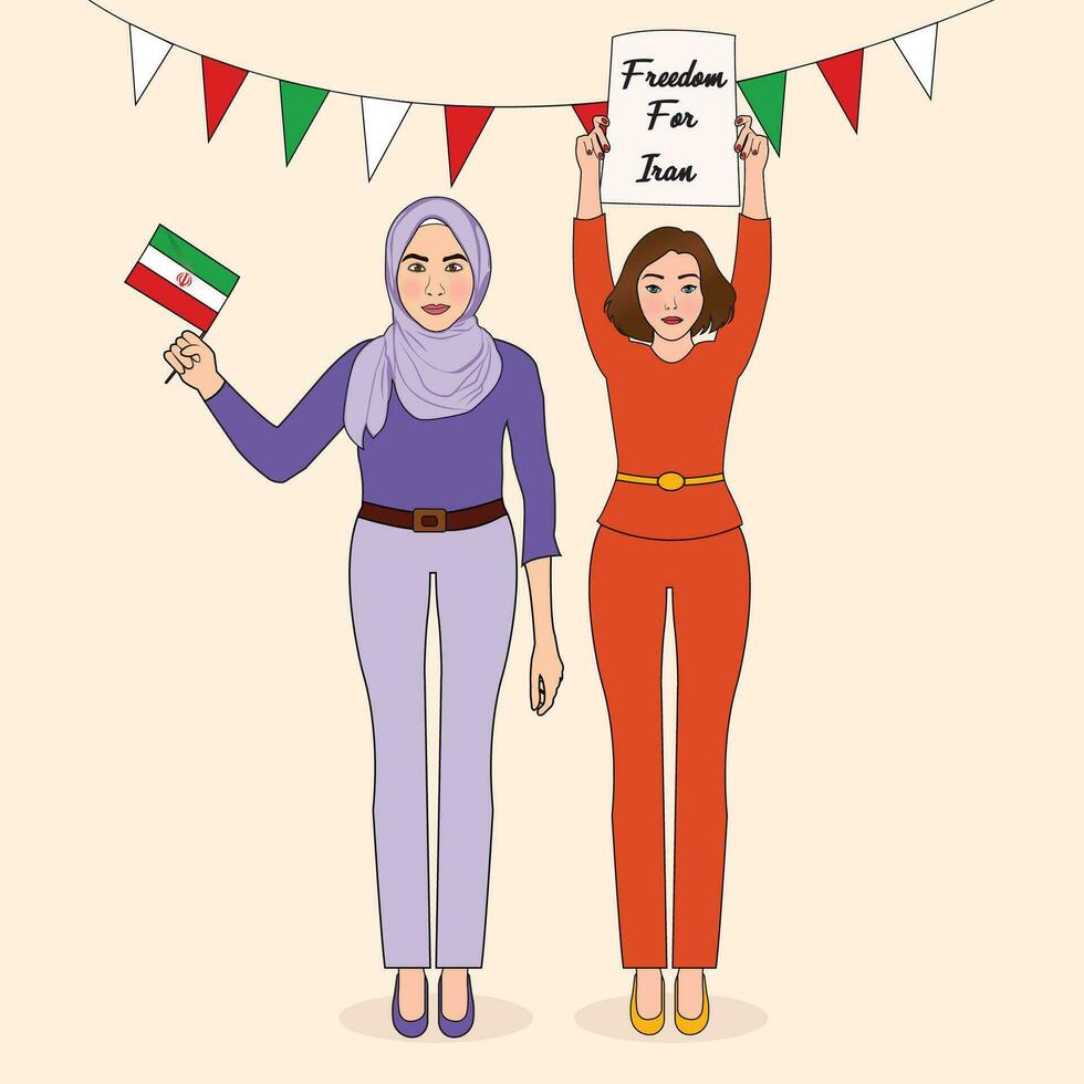 iraní mujer protestando con bandera vector