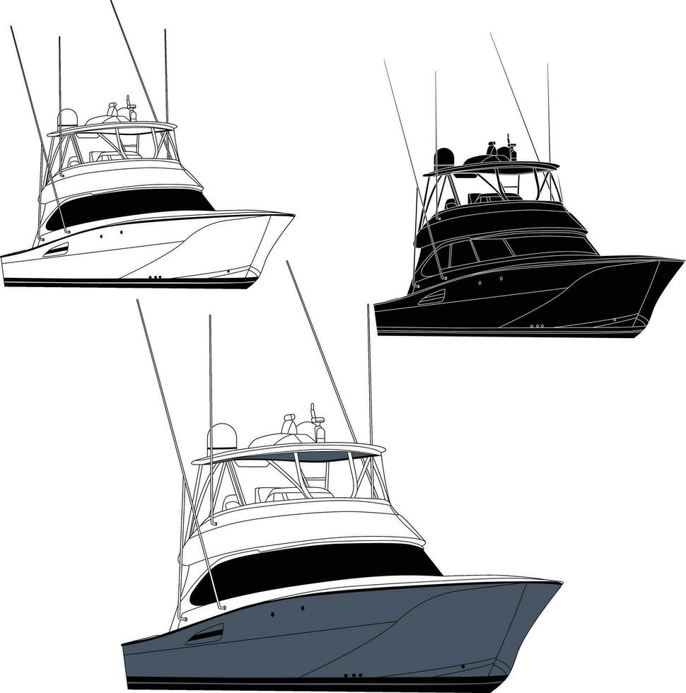 Boat vector, fishing boat vector ,Motorboat vector line art illustration.