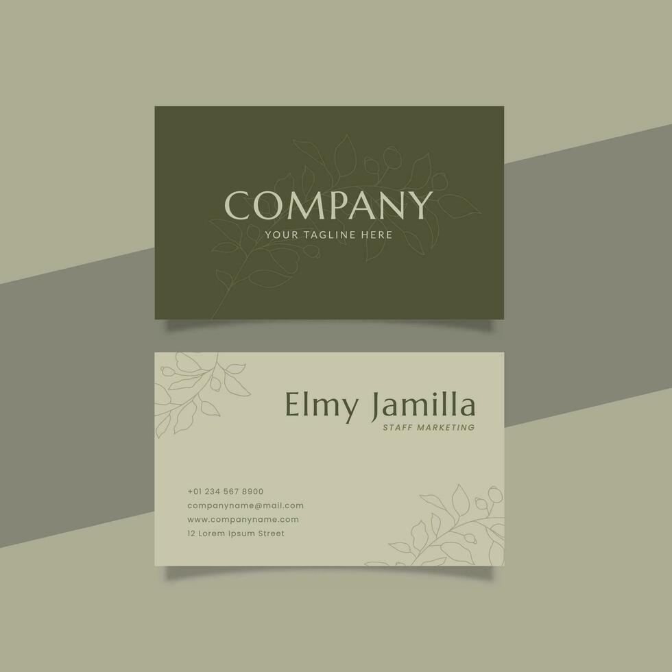 Printable Luxury Business Card Template Decorated with foliage and green Cream Color background vector