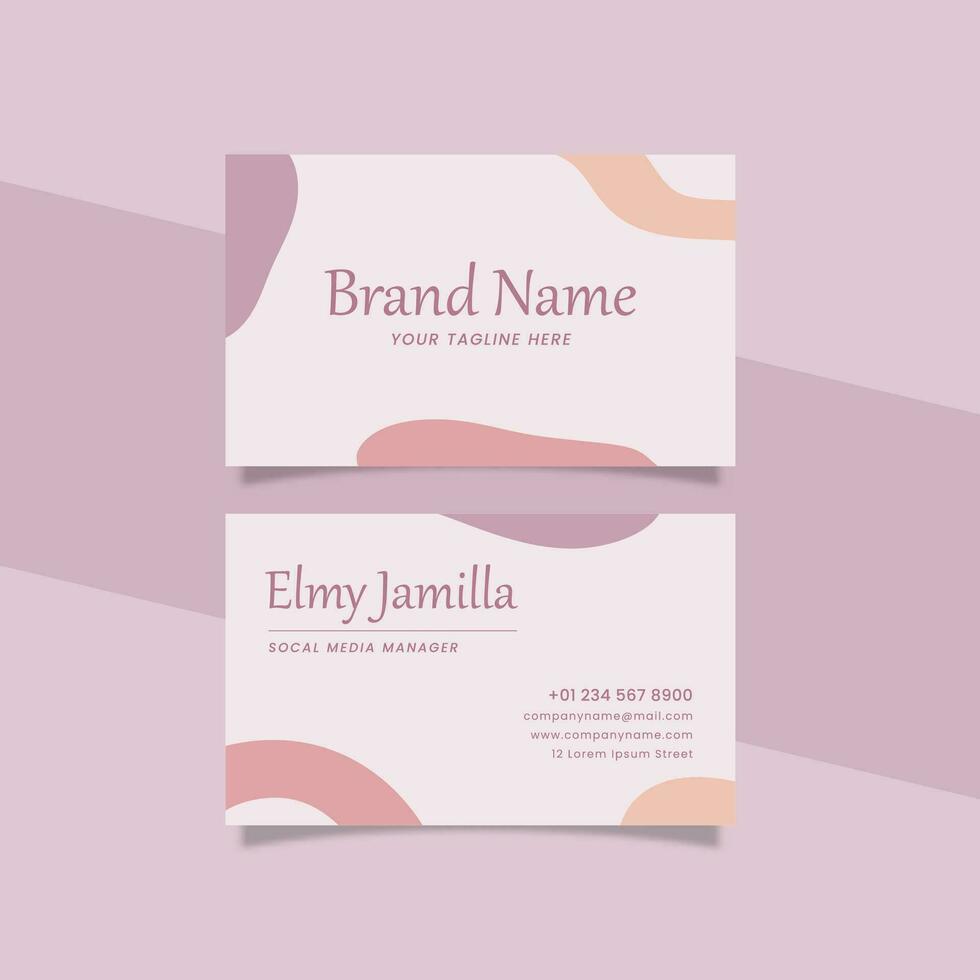 Printable Aesthetic Business Card Template Decorated with Organic Object Purple and Orange Color Pastel Background vector