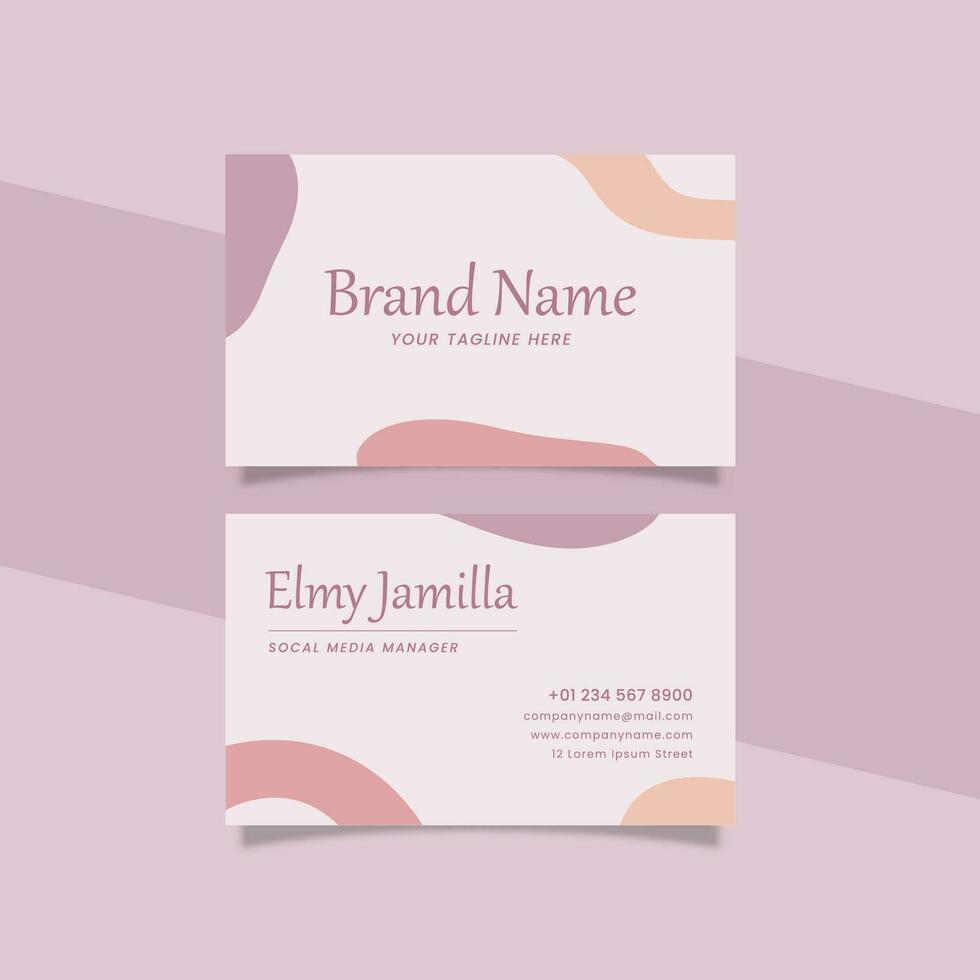 Printable Aesthetic Business Card Template Decorated with Organic Object Purple and Orange Color Pastel Background vector