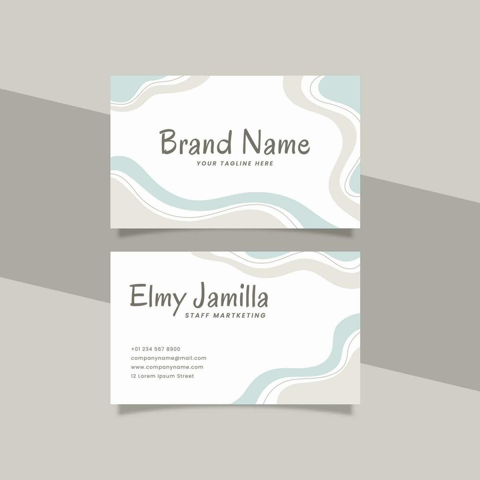 Printable Geometric Business Card Template Decorated with Doodle Frame Blue Gray Pastel Color Background vector