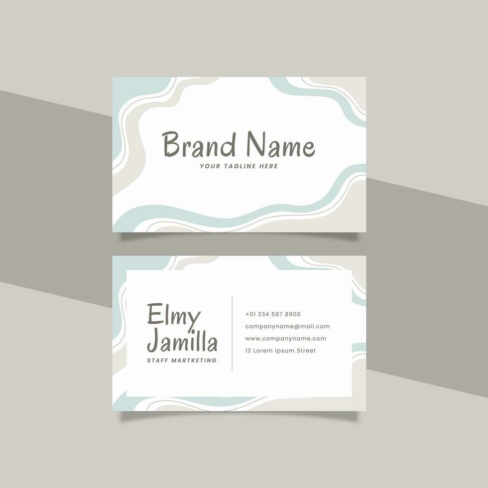Printable Geometric Business Card Template Decorated with Doodle Frame Blue Gray Pastel Color Background vector