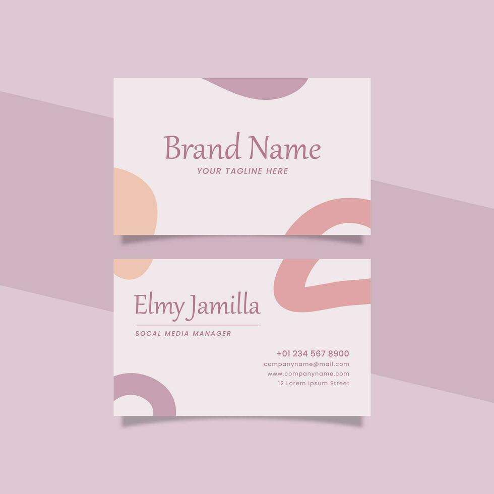 Printable Aesthetic Business Card Template Decorated with Organic Object Purple and Orange Color Pastel Background vector