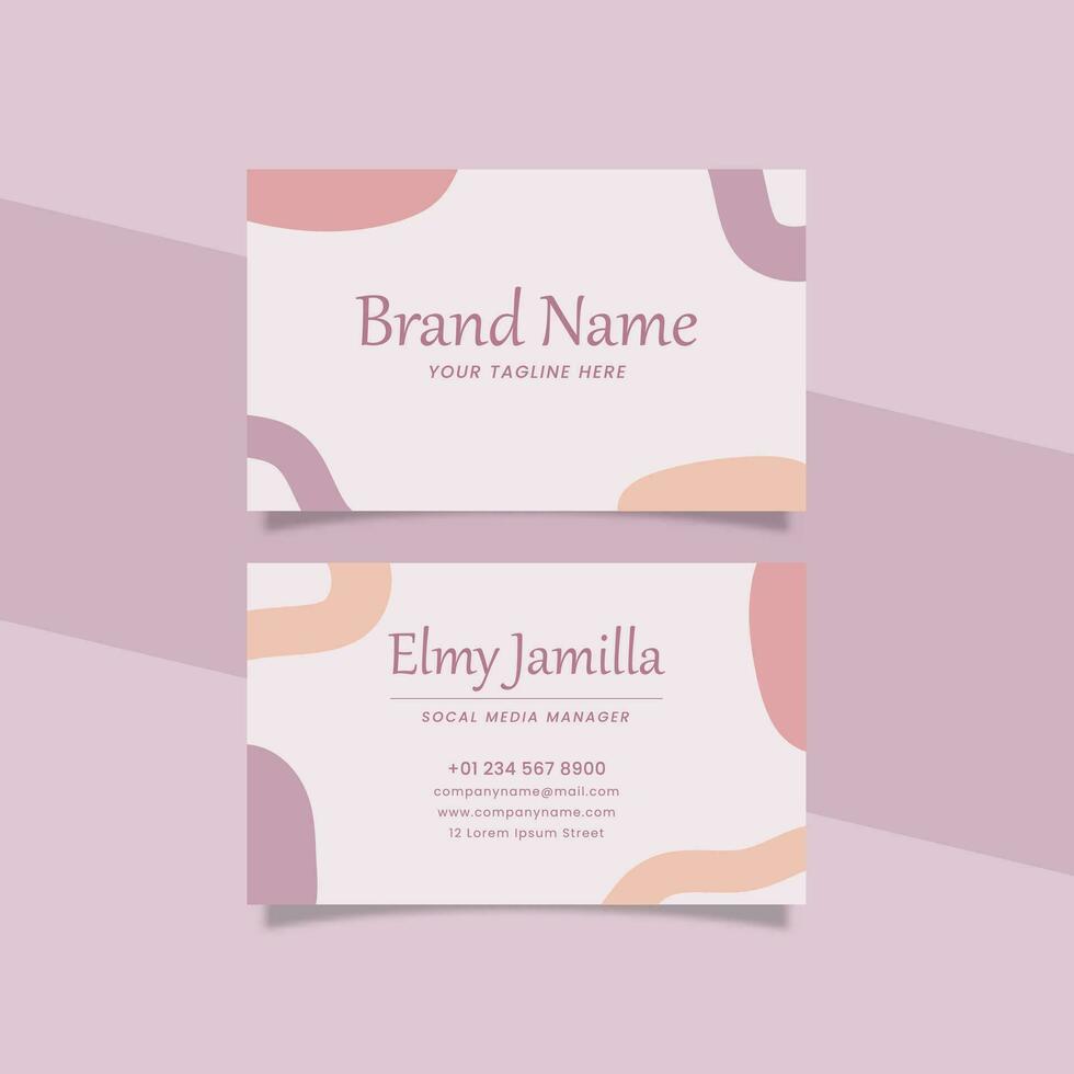 Printable Aesthetic Business Card Template Decorated with Organic Object Purple and Orange Color Pastel Background vector