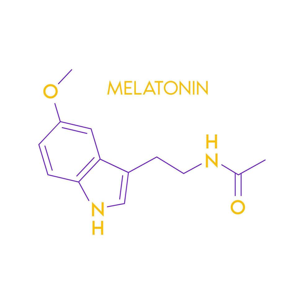 Melatonin structural chemical formula isolated on white background. Hormone melatonin promote deep sleep. Medical scientific concepts. Vector EPS10 illustration.