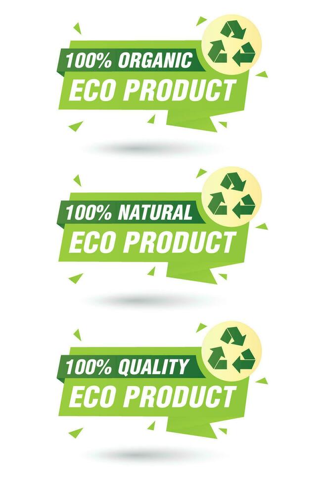 100 organic, natural, quality eco product origami labels set vector