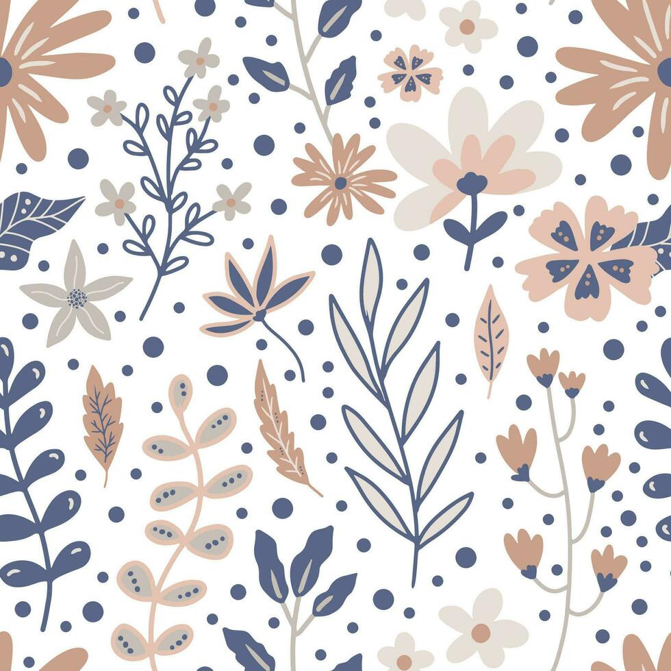 Cute Retro Modern Flower Flat Design Seamless Pattern vector