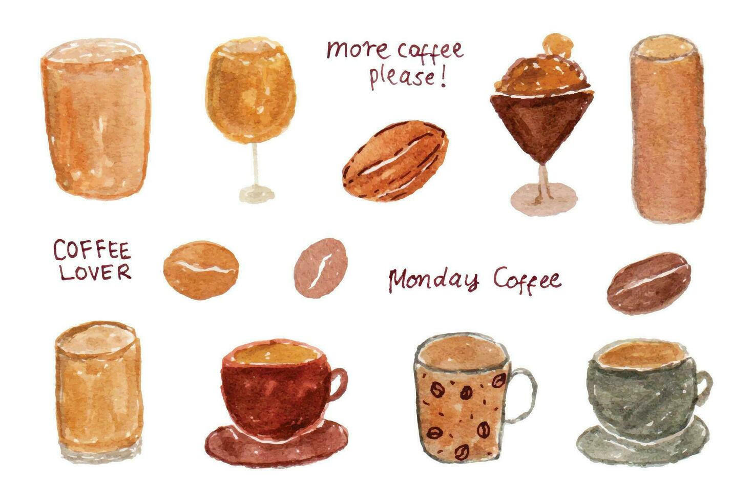 Cute Handpainted Coffee Watercolor Illustration vector