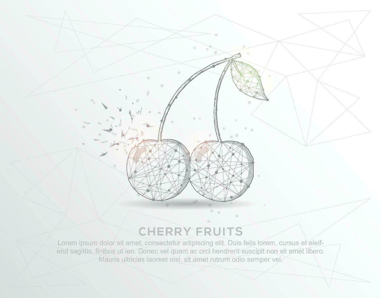 Cherry fruits abstract mash line and composition digitally drawn in the form of broken a part triangle shape and scattered dots. vector
