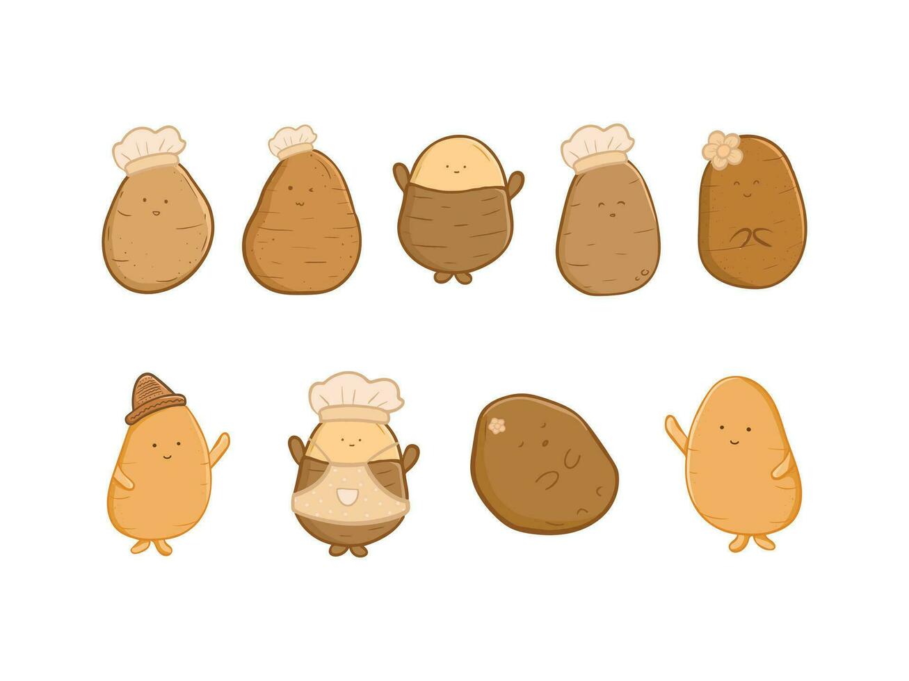 Set cute potato cartoon illustration vector