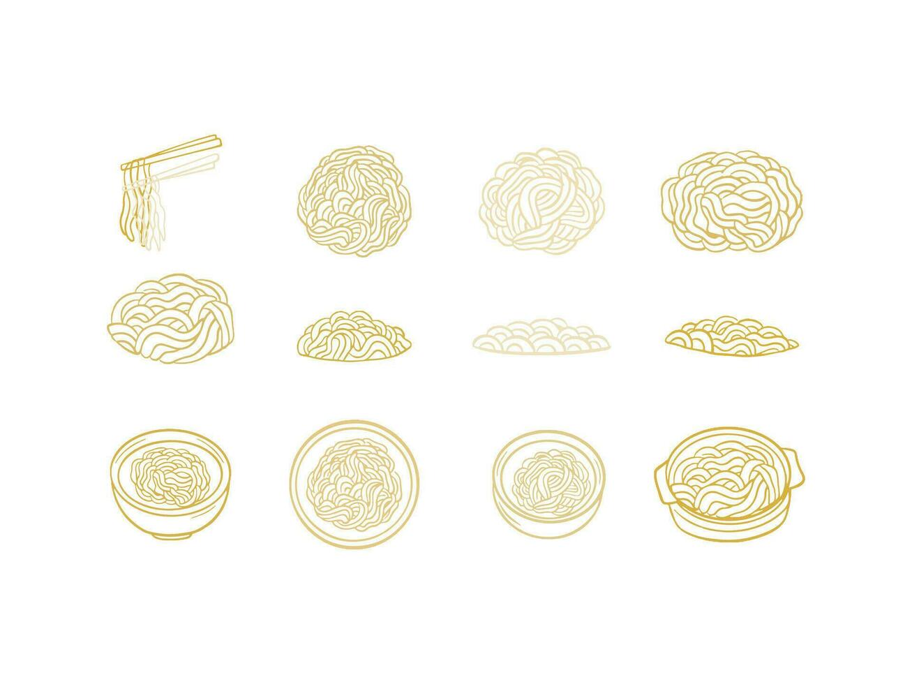 set of noodle line art vector