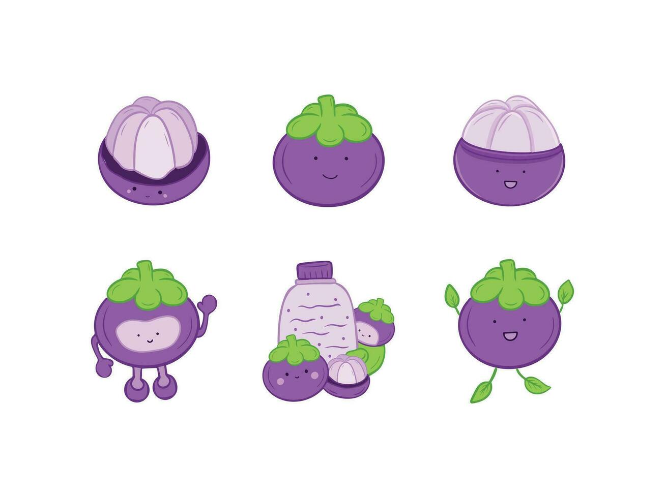 conjunto de mangostán Fruta dibujos animados ilustración vector