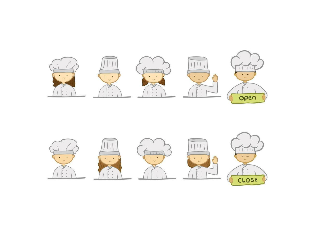 set Cute Chef Cartoon Illustration vector