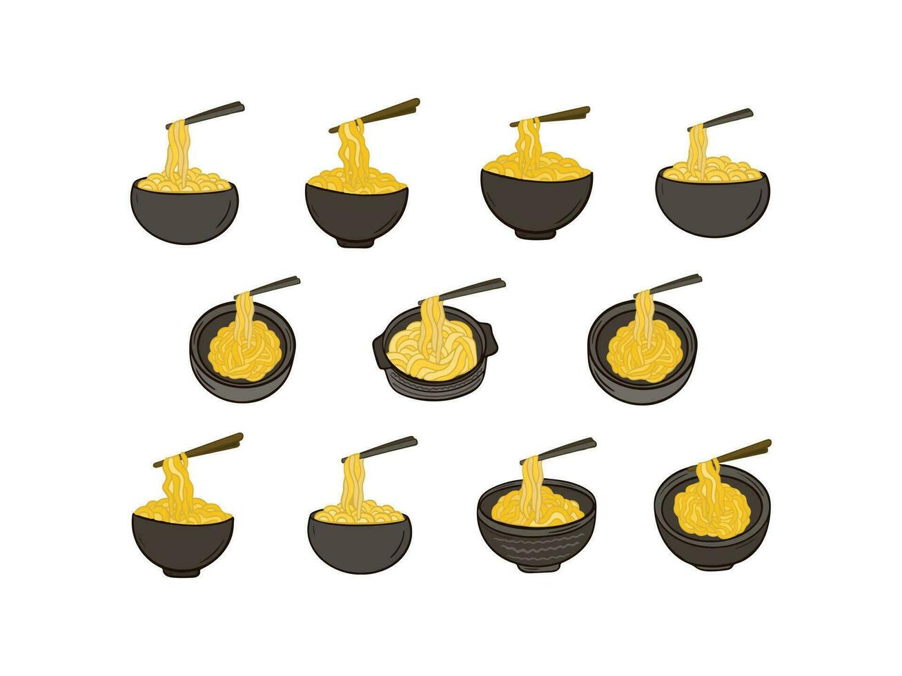set of Ramen noodles with different topping vector