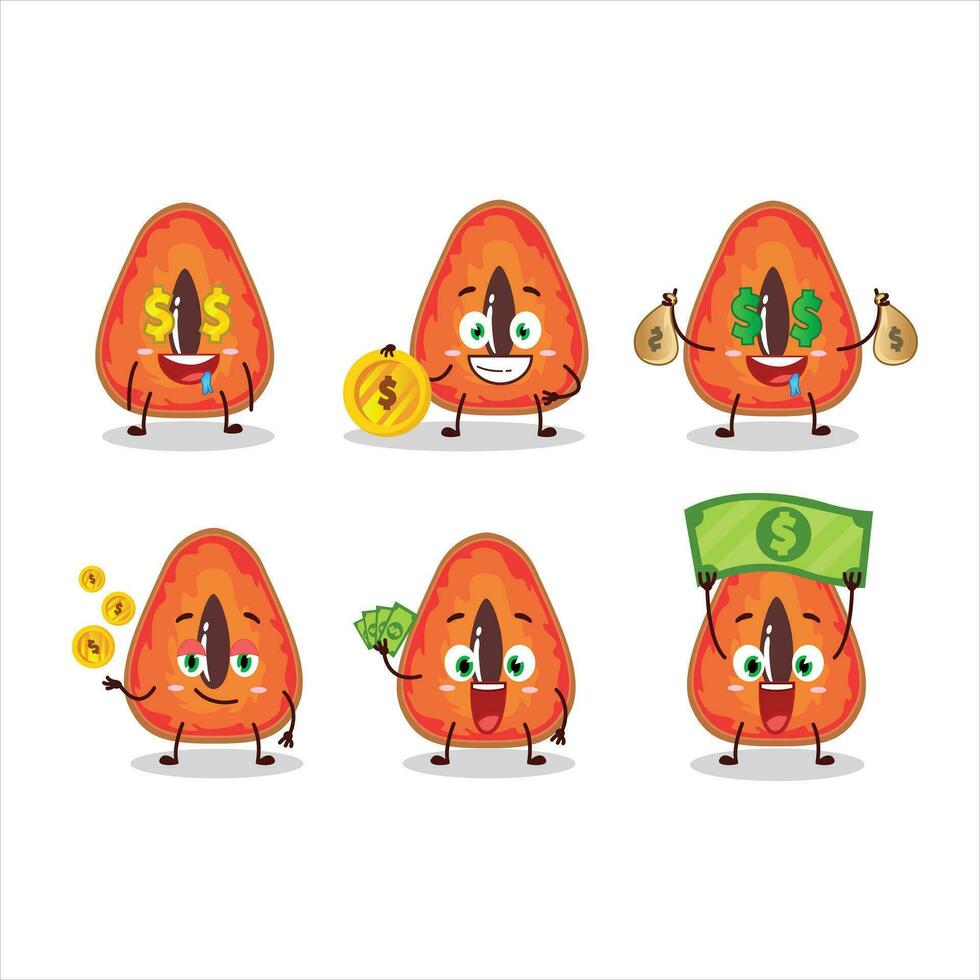 rebanada de mamey dibujos animados personaje con linda emoticon traer dinero vector