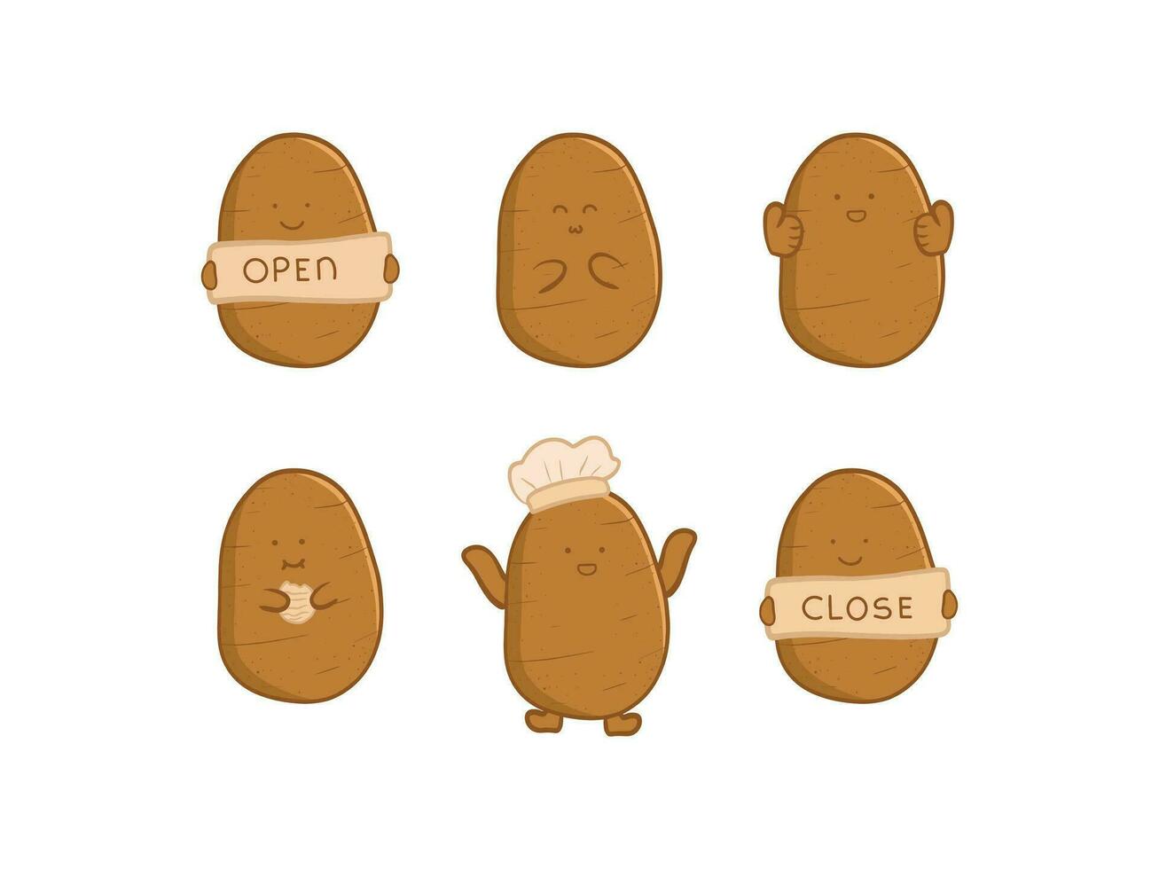 Set cute potato cartoon illustration vector