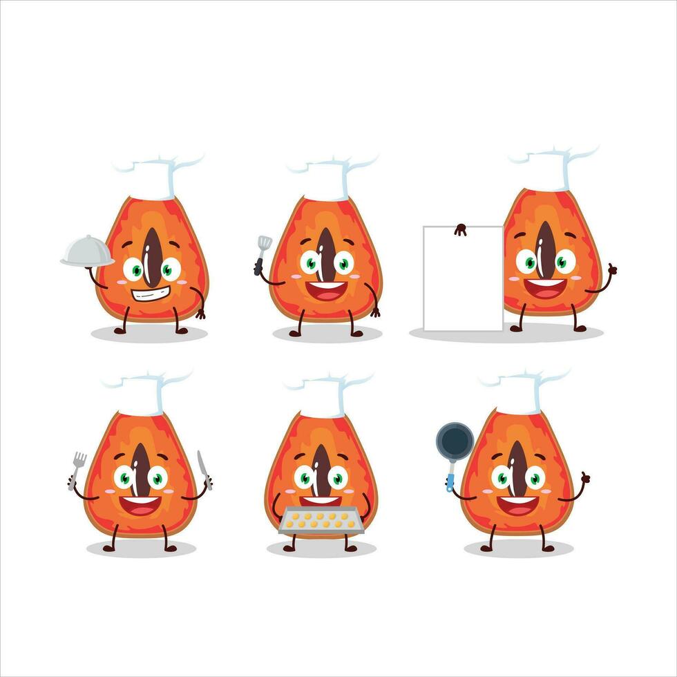 dibujos animados personaje de rebanada de mamey con varios cocinero emoticones vector