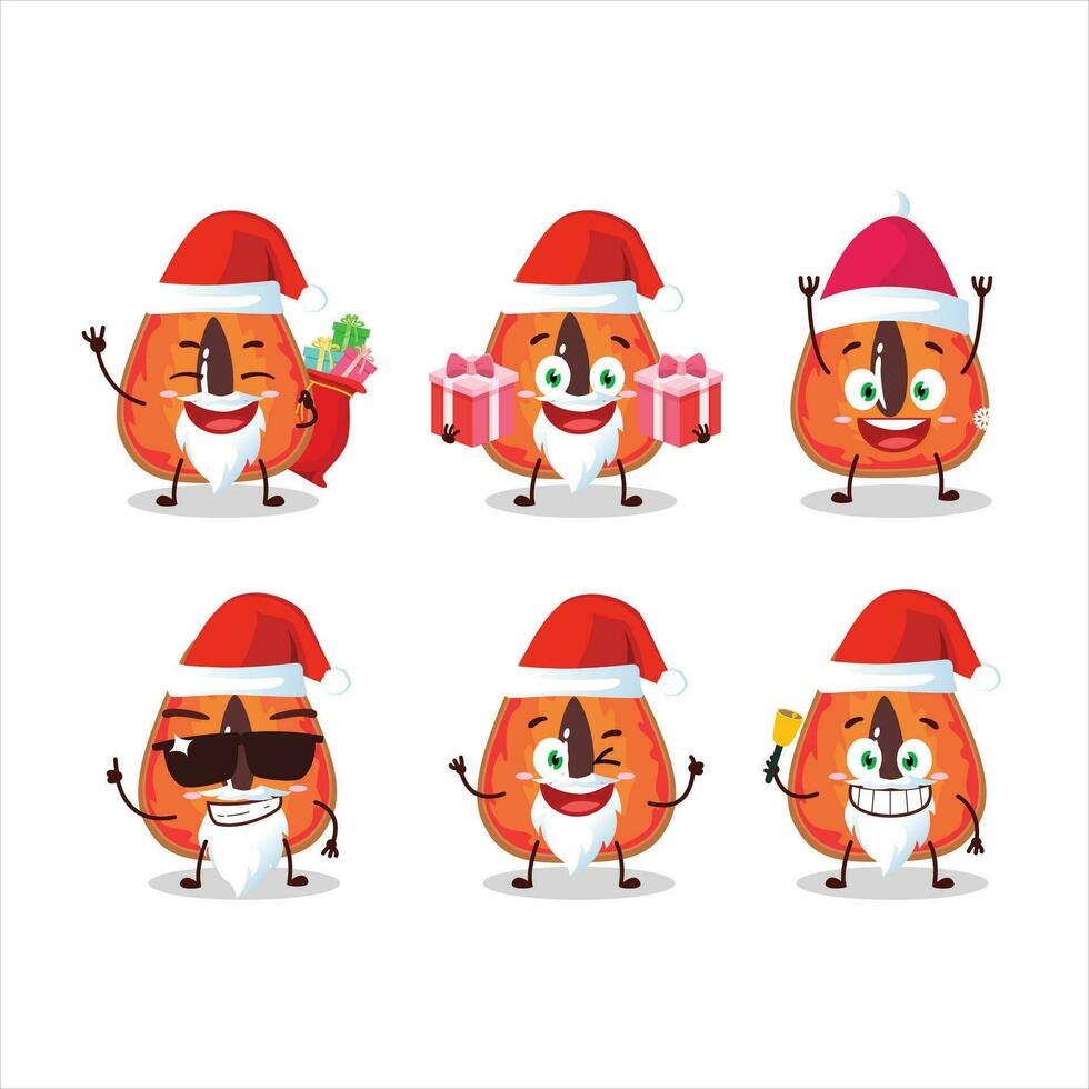 Papa Noel claus emoticones con rebanada de mamey dibujos animados personaje vector