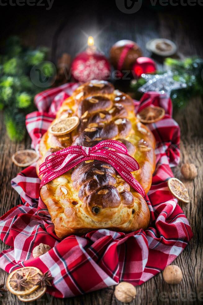 Christmas Cake and Christmas Decorations. Christmas cake, slovak or eastern europe traditional pastry - vianocka photo