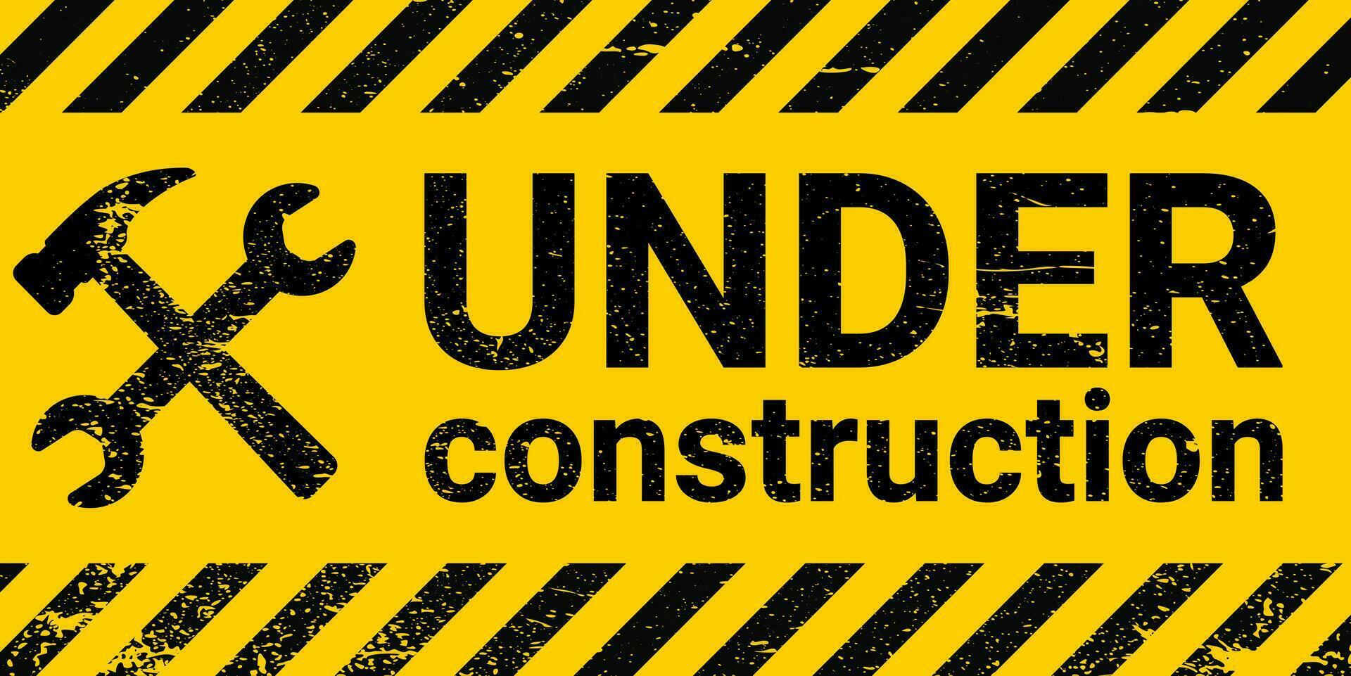 Under construction site banner sign black and yellow diagonal stripes vector
