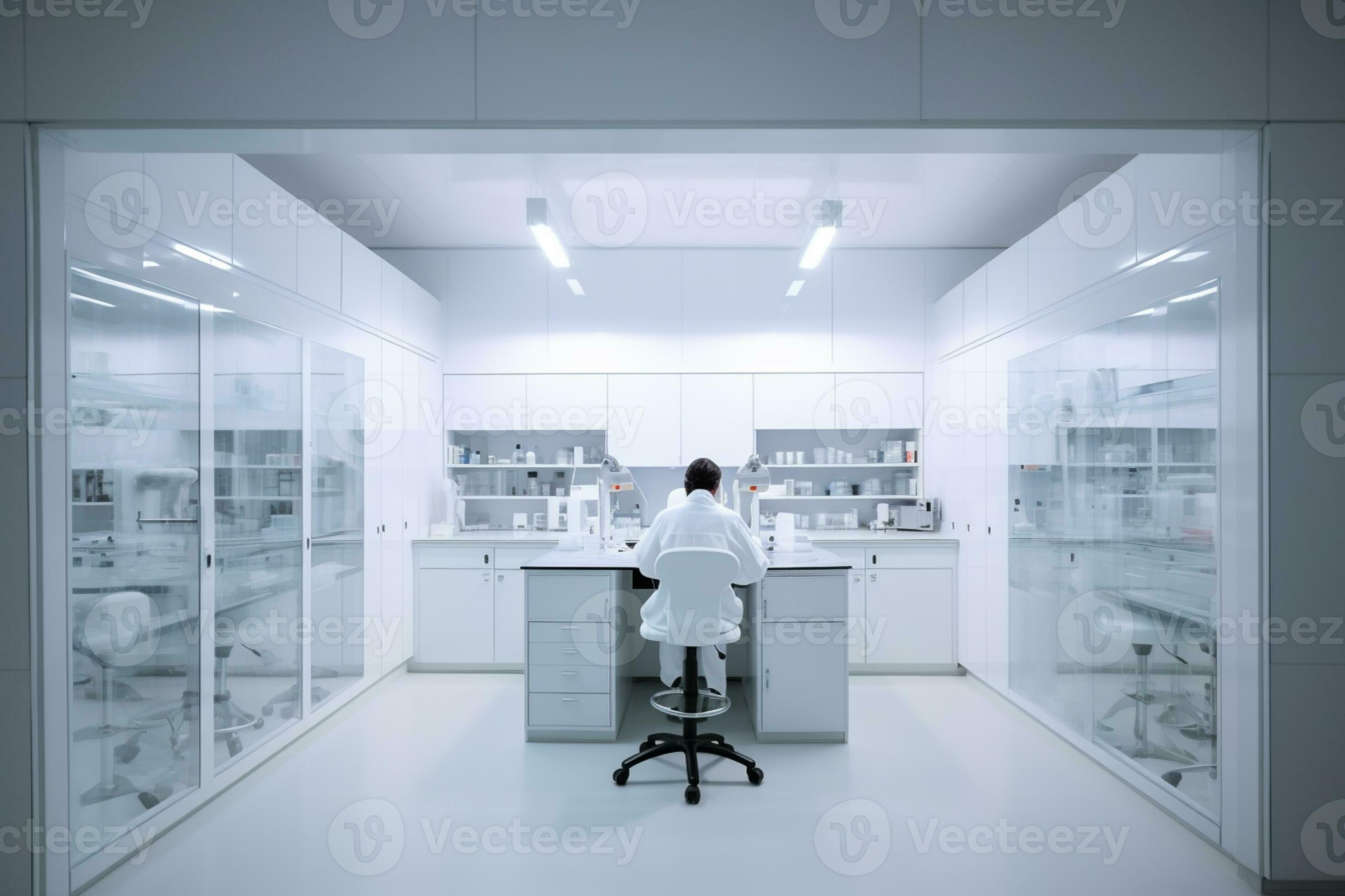 Scientist working on hitech lab, white minimalist environment 27578862