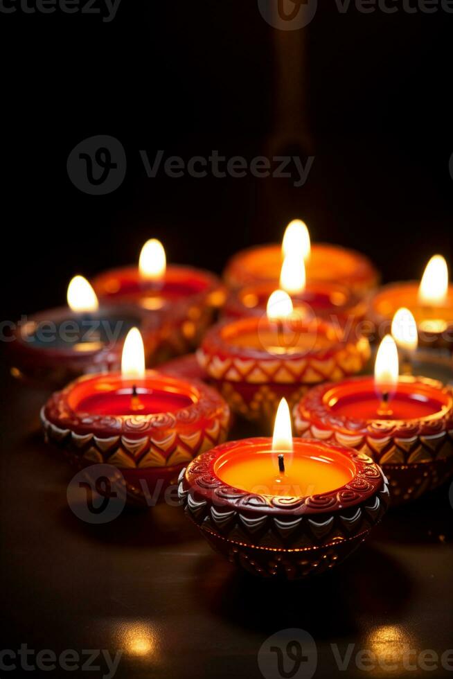 diwali arcilla diya lamparas son iluminado durante diwali o deepavali celebraciones foto