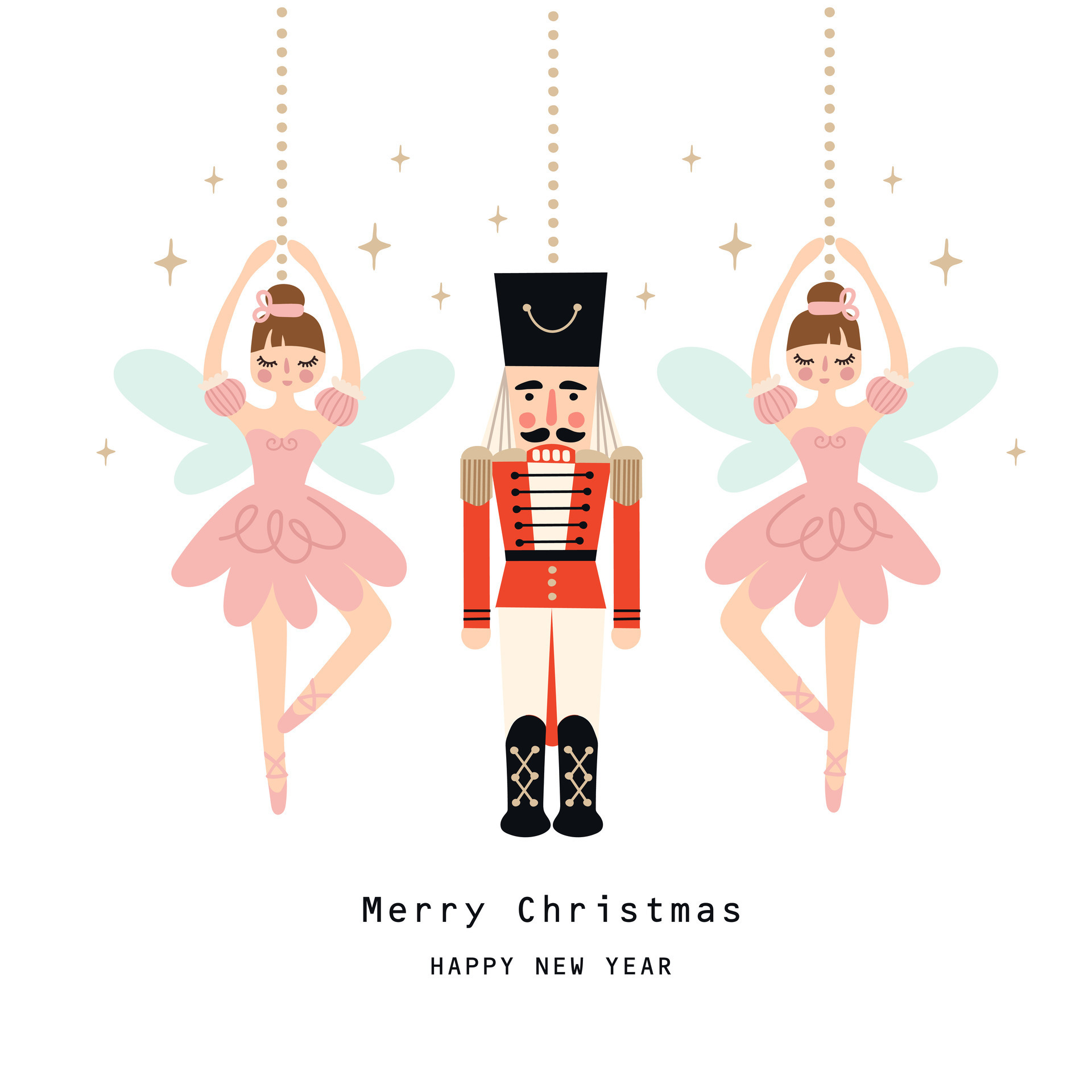 Nutcracker Ballet Christmas Card And Girl Ballerina Vector 