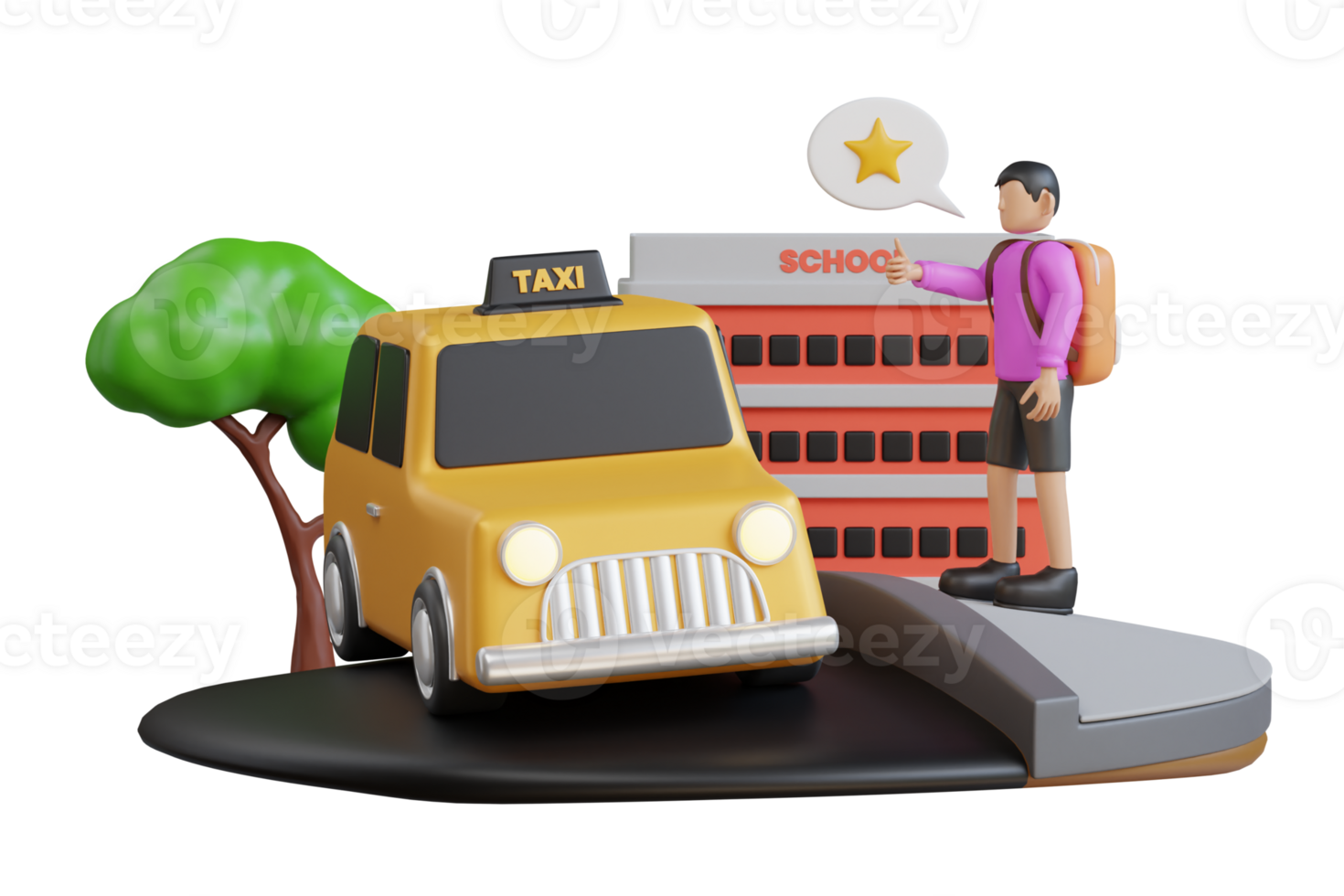 student giving feedback On The Taxi Service . Customer Satisfaction, Feedback and Taxi service concept. 3d illustration png