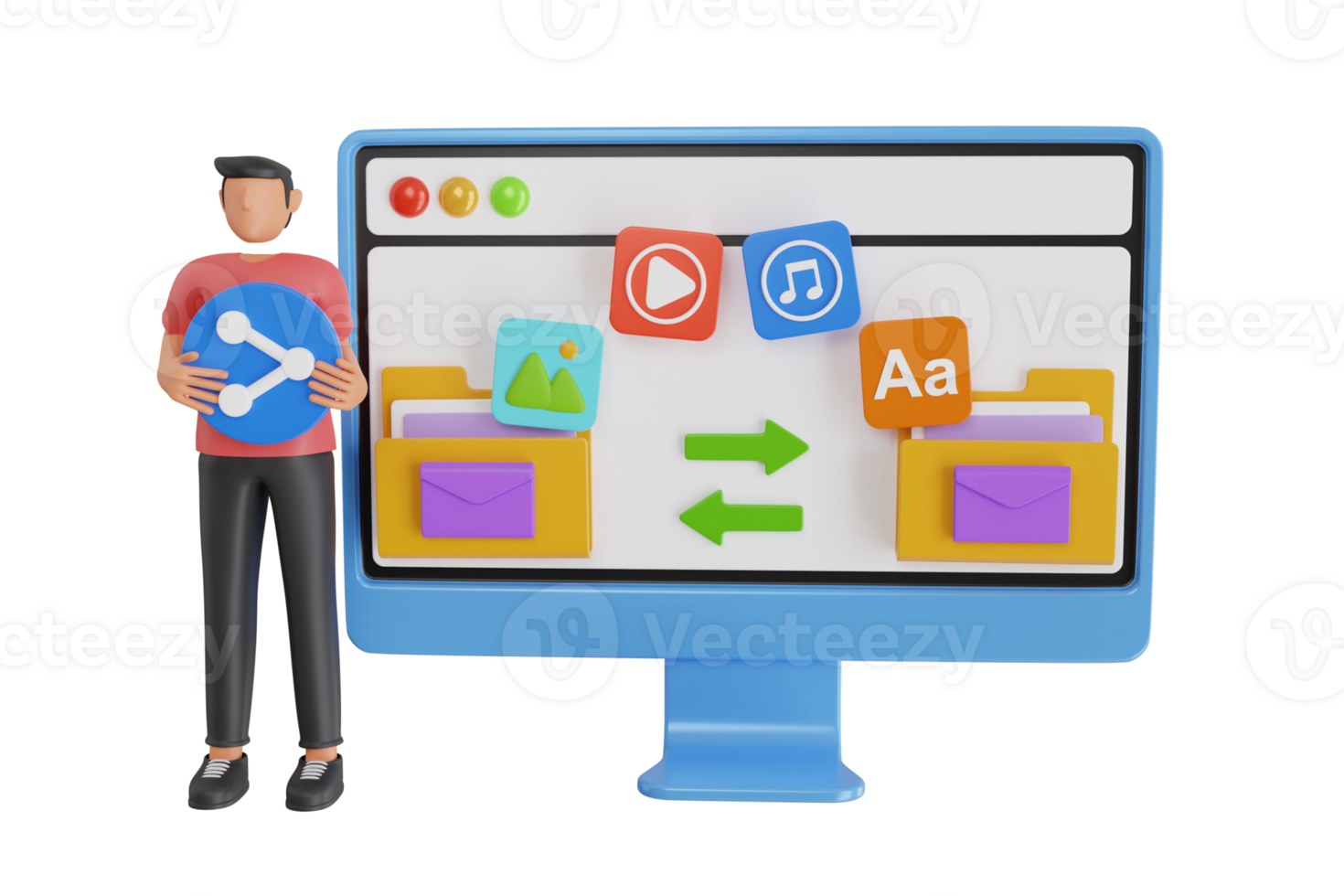 File sharing concept. Concept of File Transfer, Document Migration, Remote Access to Encrypted Documents. 3d illustration png