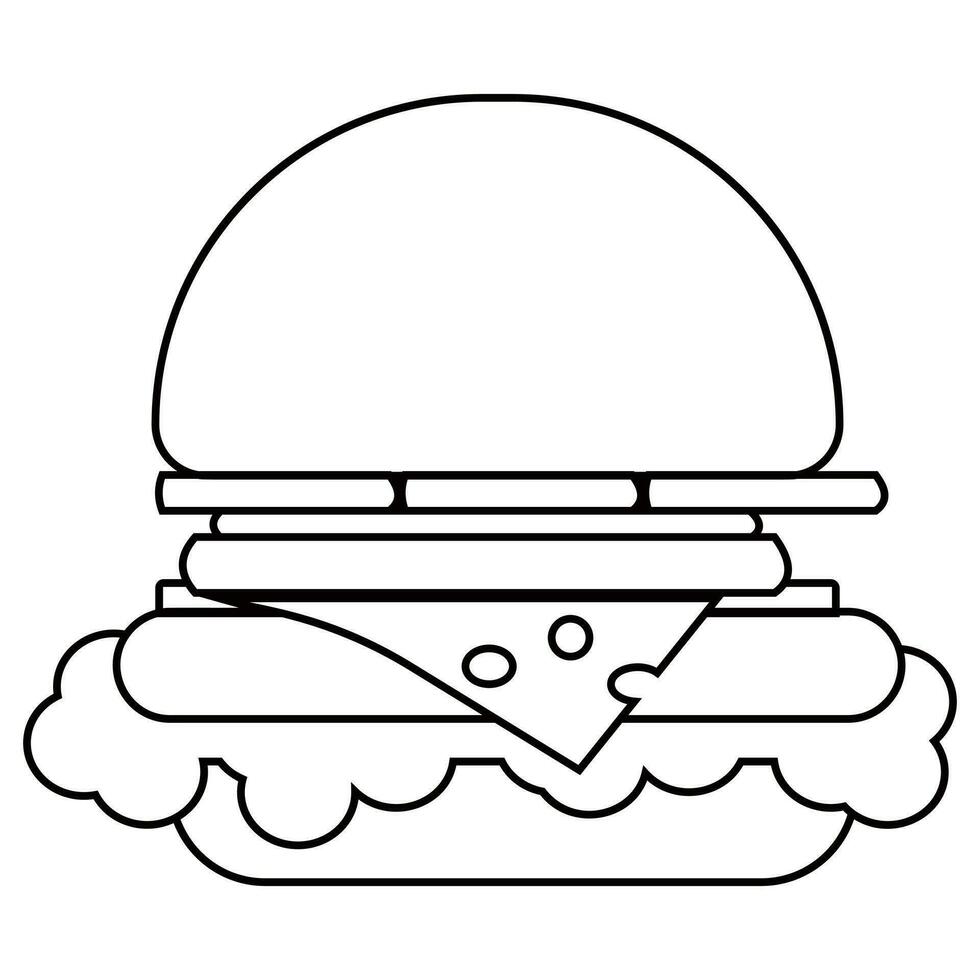 Outline cheeseburger, coloring page with popular fast food, variant of linear icon on food theme vector