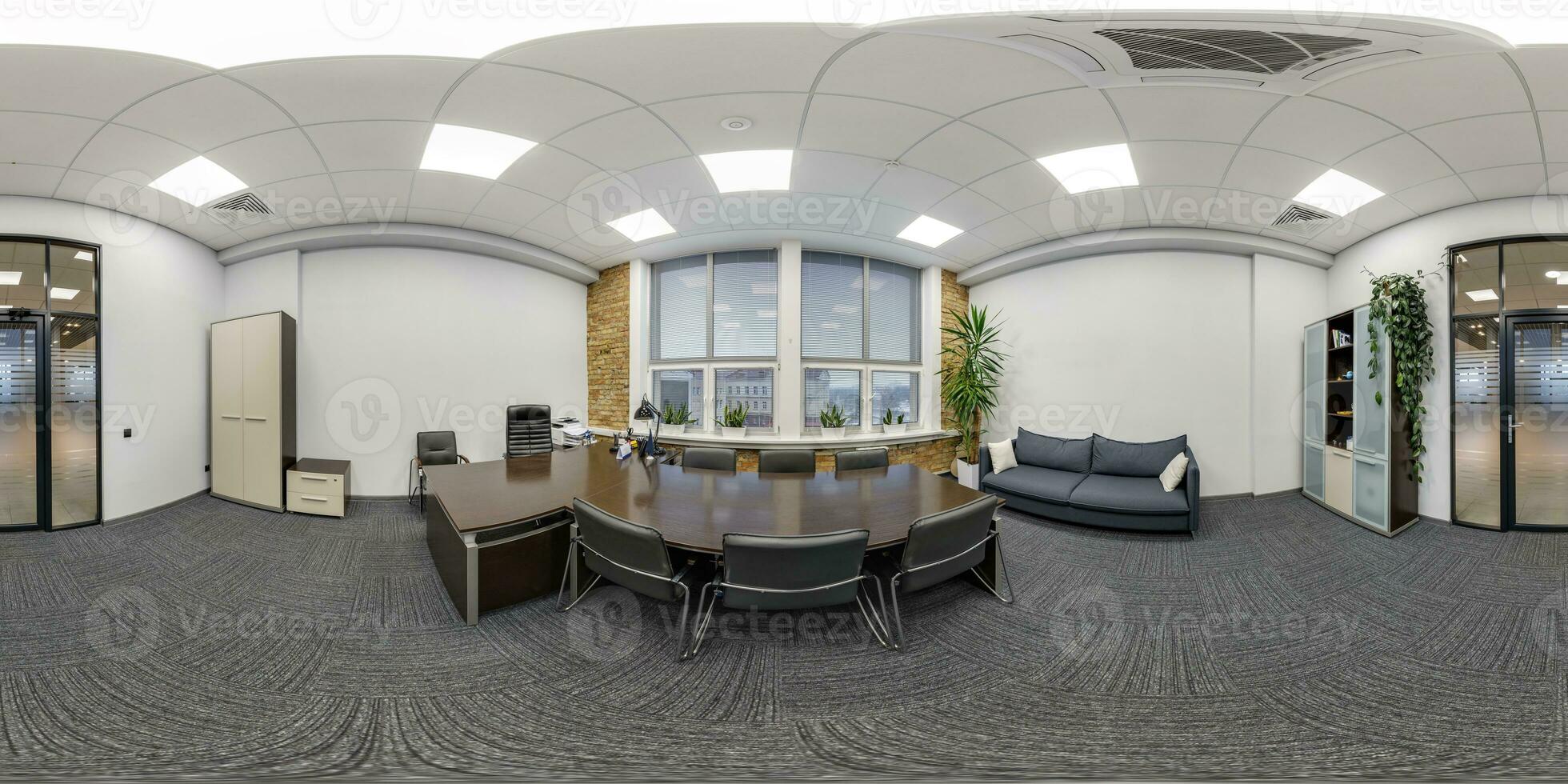 full seamless spherical hdri 360 panorama in interior work room or director or manager office in modern working office in equirectangular projection. VR content photo