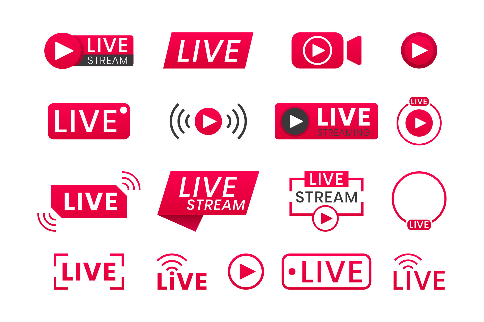 Live Stream Buttons Online Live Streaming Player Icons Social Media Concept  For Tv Shows Stock Illustration - Download Image Now - iStock