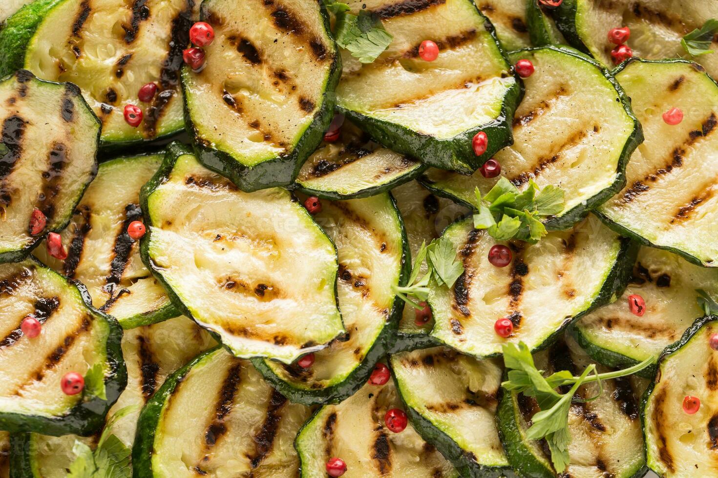 Zucchini. Grilled zucchini with red spice photo