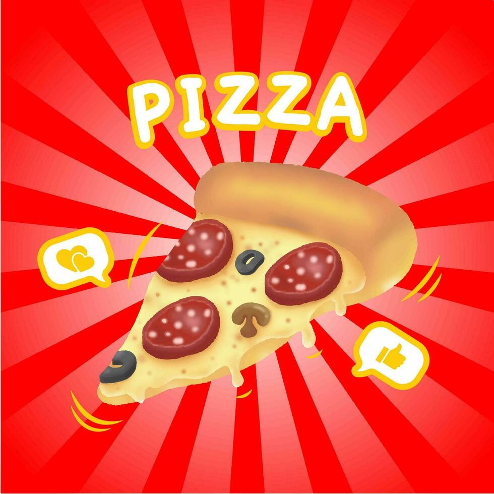 Pizza rápido comida dibujado a mano ilustraciones pegatina paquete vector